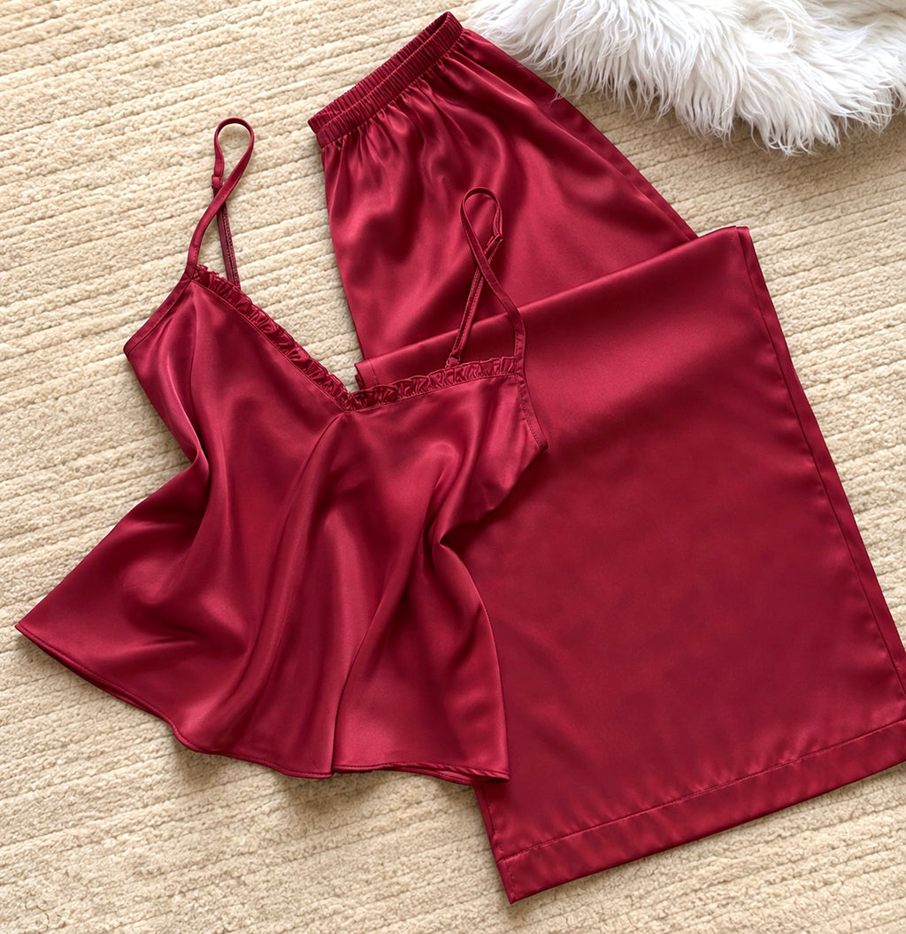 Julie Satin Cami & Pants Set – Double-Layer Top, Sleepwear & Day-to-Night Lounge Set