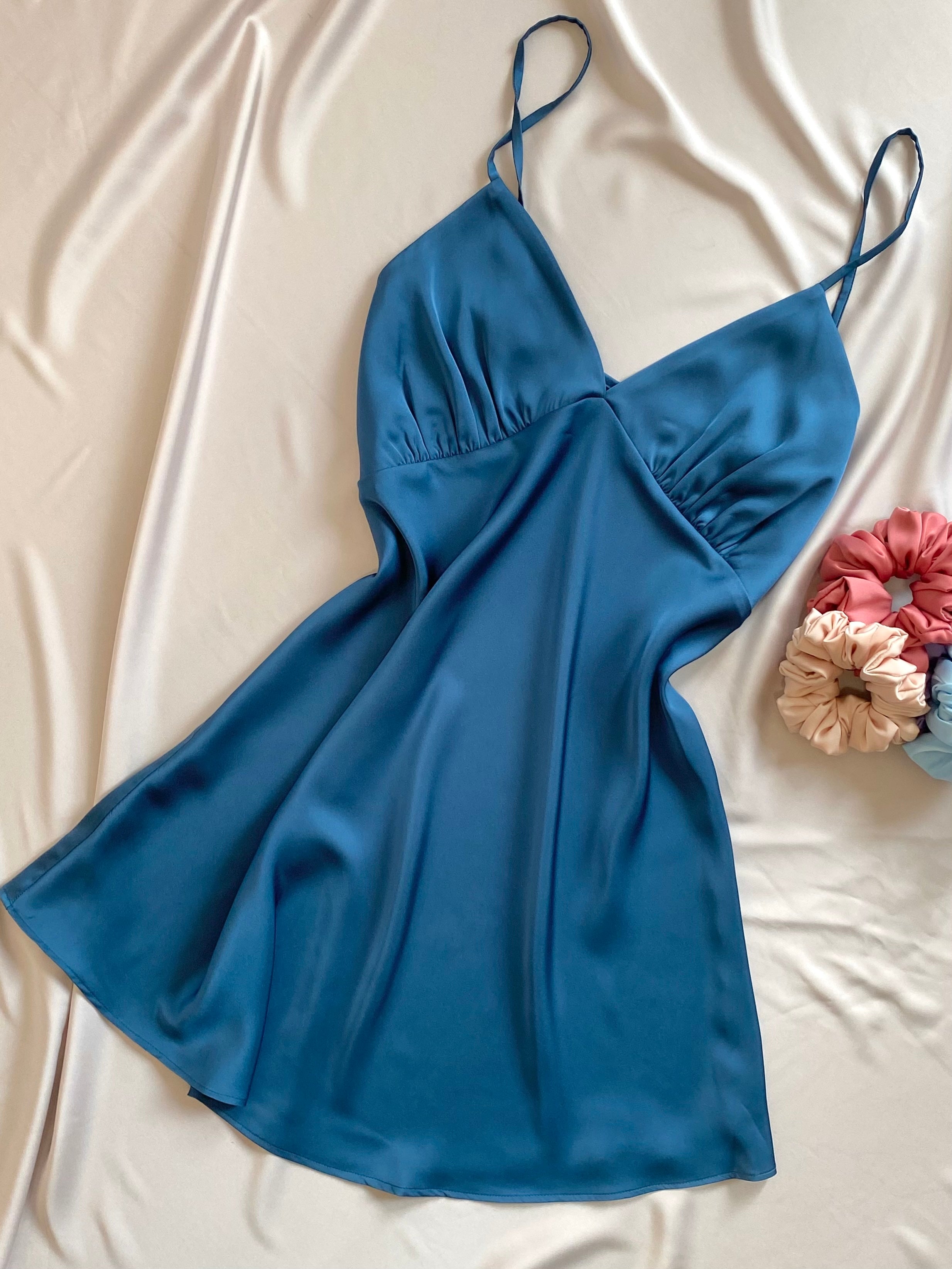 Burnt Orange Satin Slip Dress Cami Nightdress Kevacup1