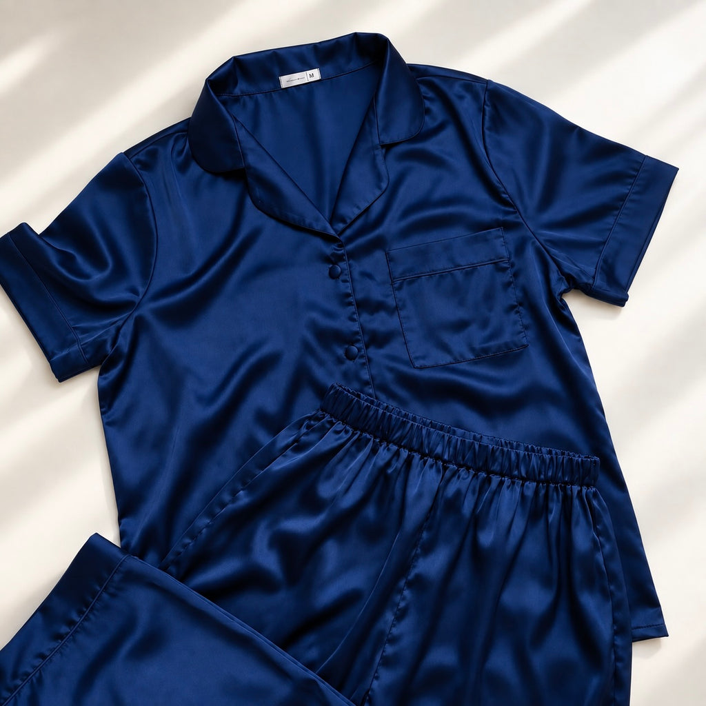 Classic Satin Long Sleeve Pajama Set – Elegant Sleepwear & Loungewear for Women, NUTBOC1PJ