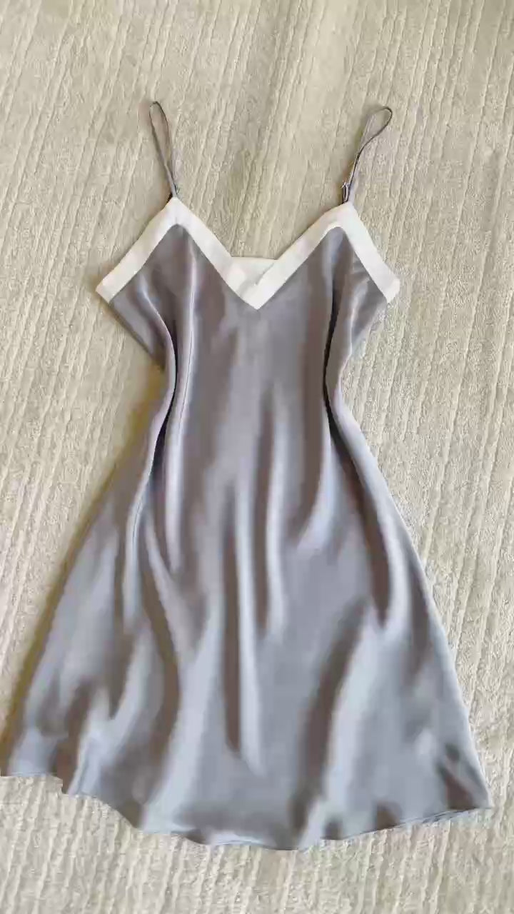 Lydia Silky Slip Nightdress, V-Neck Cami Sleepwear, Satin Nightgown