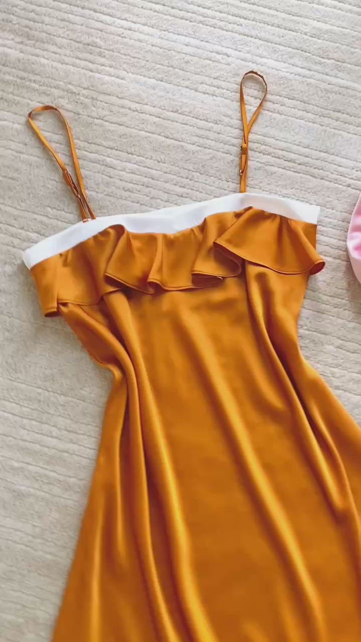 Ruffle Silky Nightdress Bridal Sleepwear, Bridesmaid Gift, JOSSIE Satin Slip Dress