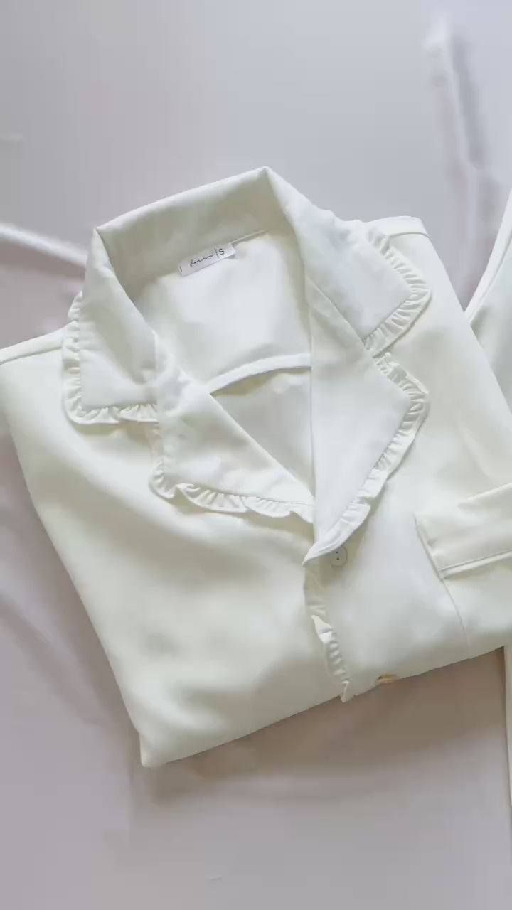 Cotton Pajama Set Long Sleeve Ruffle Women's Loungewear Gift for Her or Mom JULI PJ