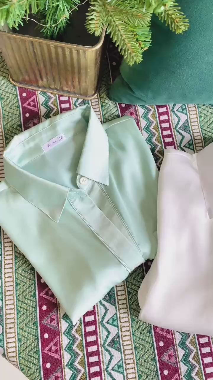 SOMI1 Satin Nightshirt for Women, Long Sleeve Button Down Sleepwear, Silky Pajama Dress