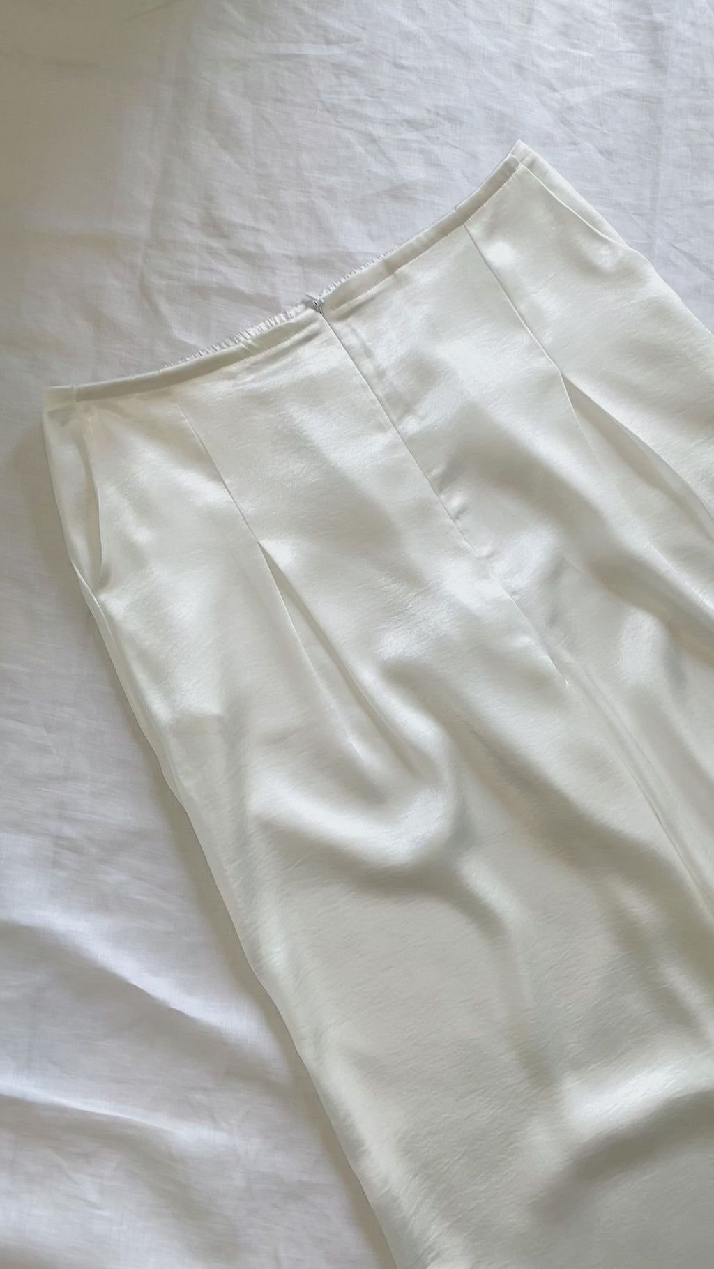 Ivory Satin Pants, Handmade Wide Leg Silky Trousers For Women