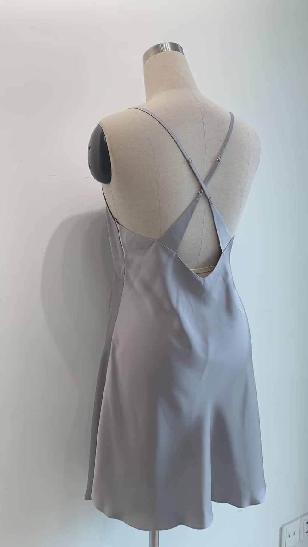 Black Satin Cut Out Nightgown Backless Slip Dress Sexy Women's Sleepwear TINY