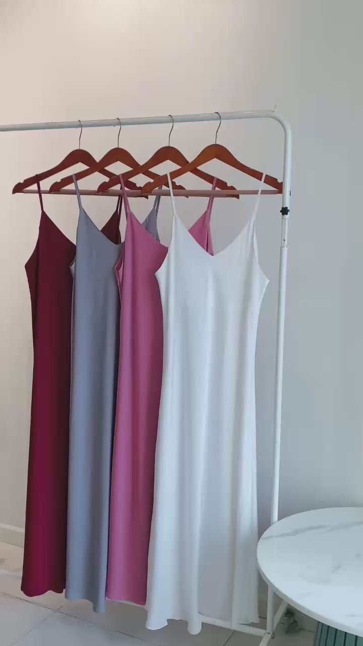Melanie Silky Satin Maxi Slip Dress, Women Summer Cami Dress, Bridesmaid Outfit