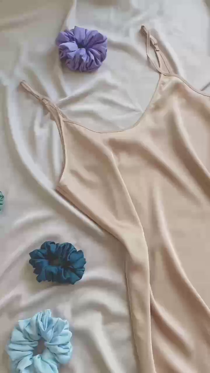 Phoebe Backless Satin Nightgown | Satin Sleep Dress | Minimal Round Neck Dress