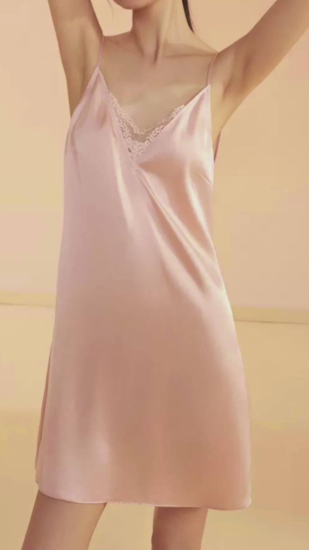 Backless Satin Slip Dress, Lace Trim Cami Nightgown, Summer Nightdress, Rosie Dress