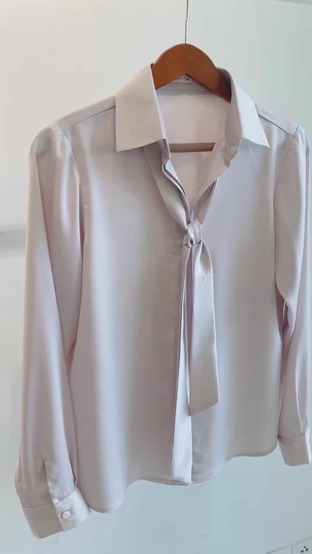 Satin Blouse with Tie Bow, Long Sleeve Office Shirt, Vicky