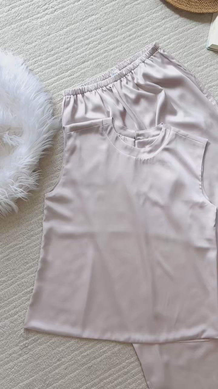 Satin Lounge Set: Neutral/Pearl Beige, custom colors, Women Pajamas, Elisa