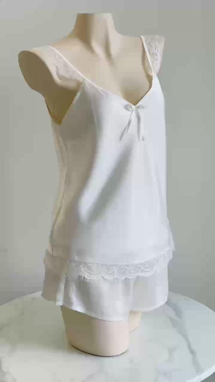 Eira Lace Satin Pajama Set | Cami and Shorts Sleepwear | Silky Sleep set | Bridal Shower Gift