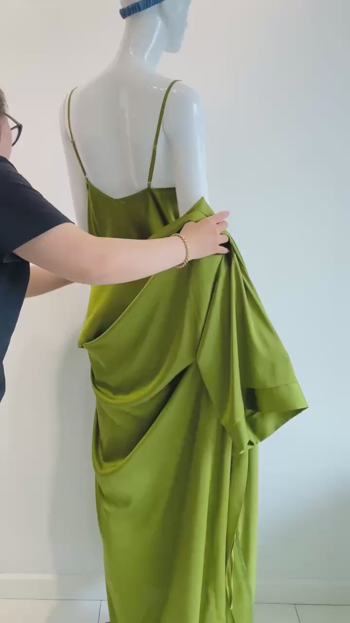 Grass Green Satin Robe| Long Silky Slip Dress Women's Kimono | Gift For Bride & Bridesmaid