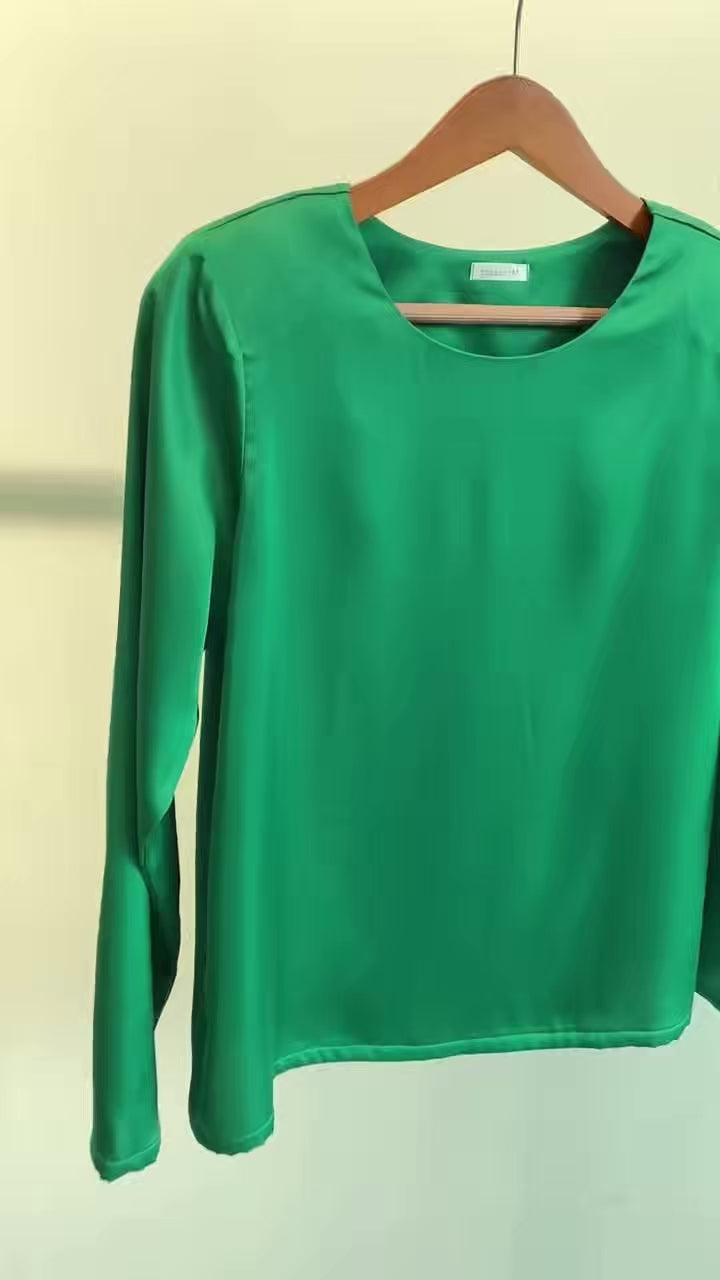 Round-Neck Top, Satin Blouse, Office Outfit, Candice