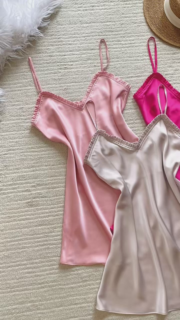 Silky Mini Slip Dress, Women's Nightwear, Romantic Sleep Dress, Custom Colors, Anna