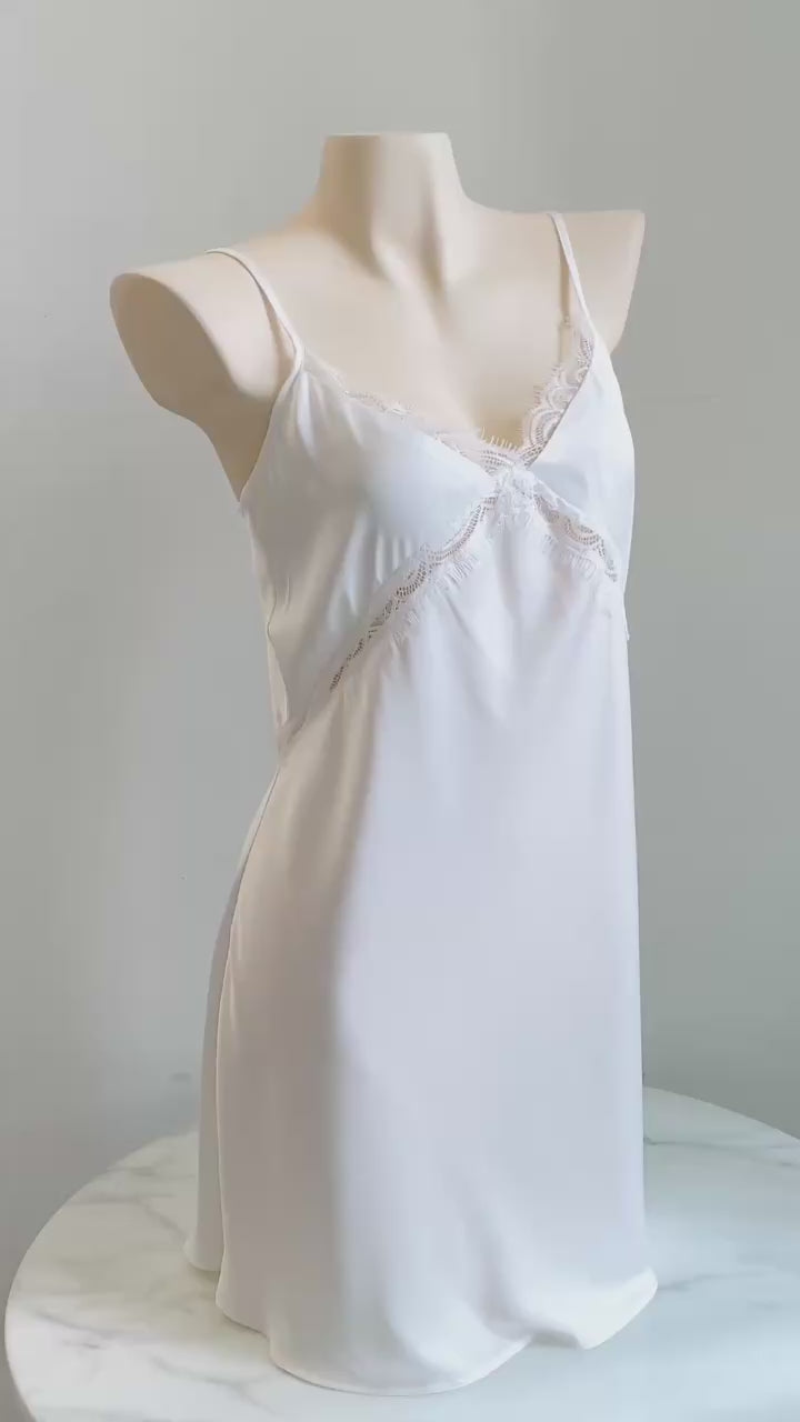 Vela Romantic Lace Trim Sleep Dress | Satin Nightgown | Sexiness Sleepwear| Bride Nightgown