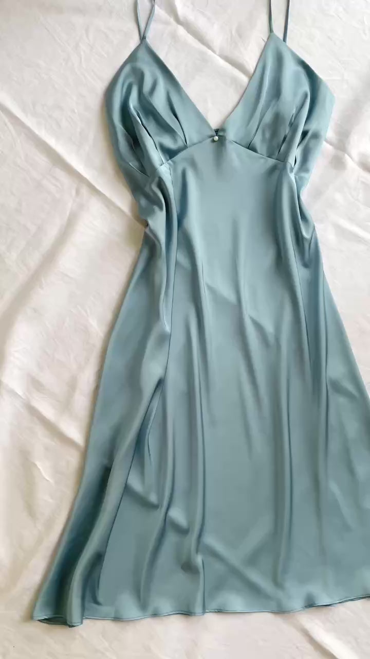 Satin Slip Dress - Handmade Open Back Midi Nightgown CLARA