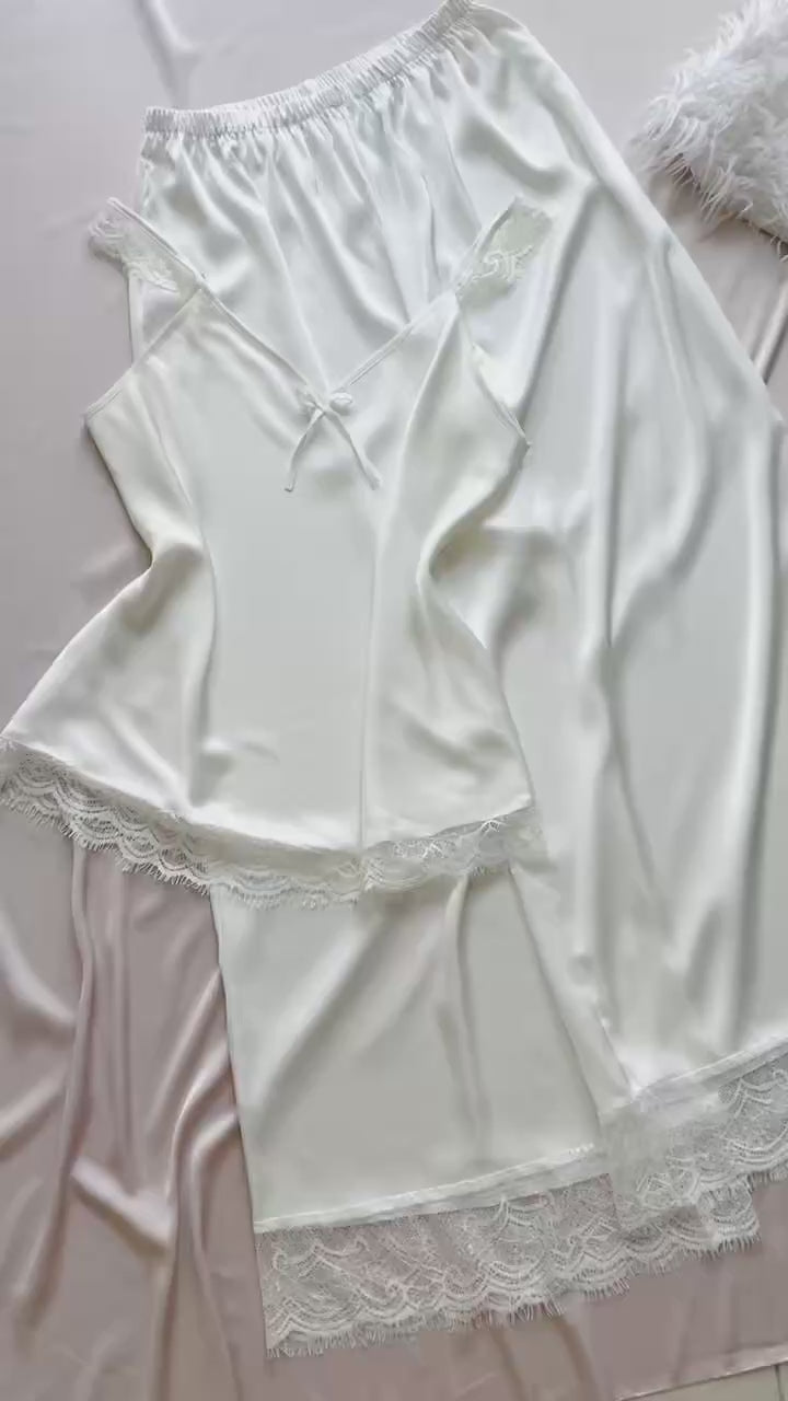 Eira LSet Satin Lace Cami and Long Pants Pajama Set | Silky Sleepwear | Bridal Loungewear | Bridesmaid Gift