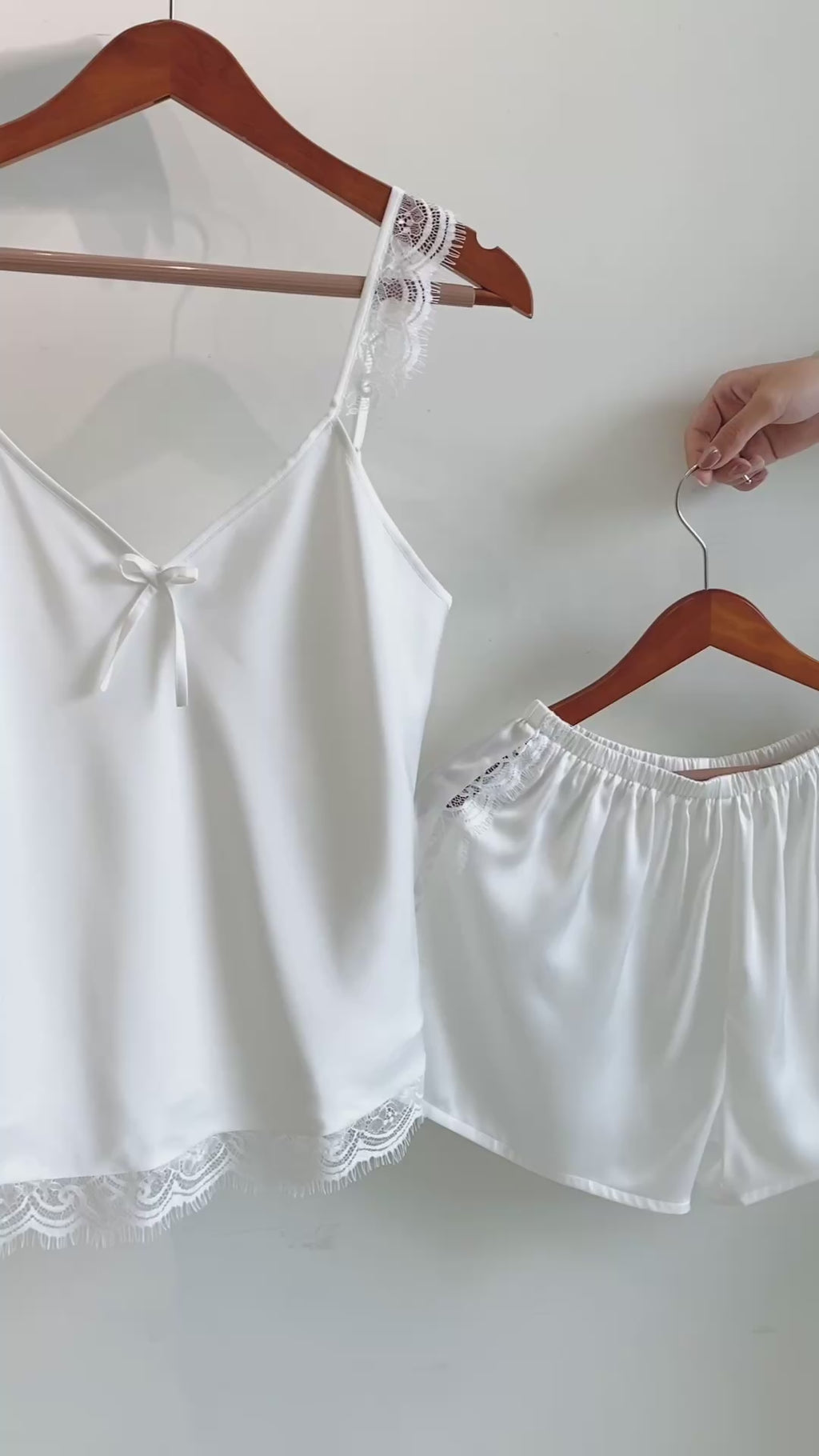 White Lace Satin Pajama Set, Bride Cami & Shorts, Bridal Shower Gift, EIRA Set