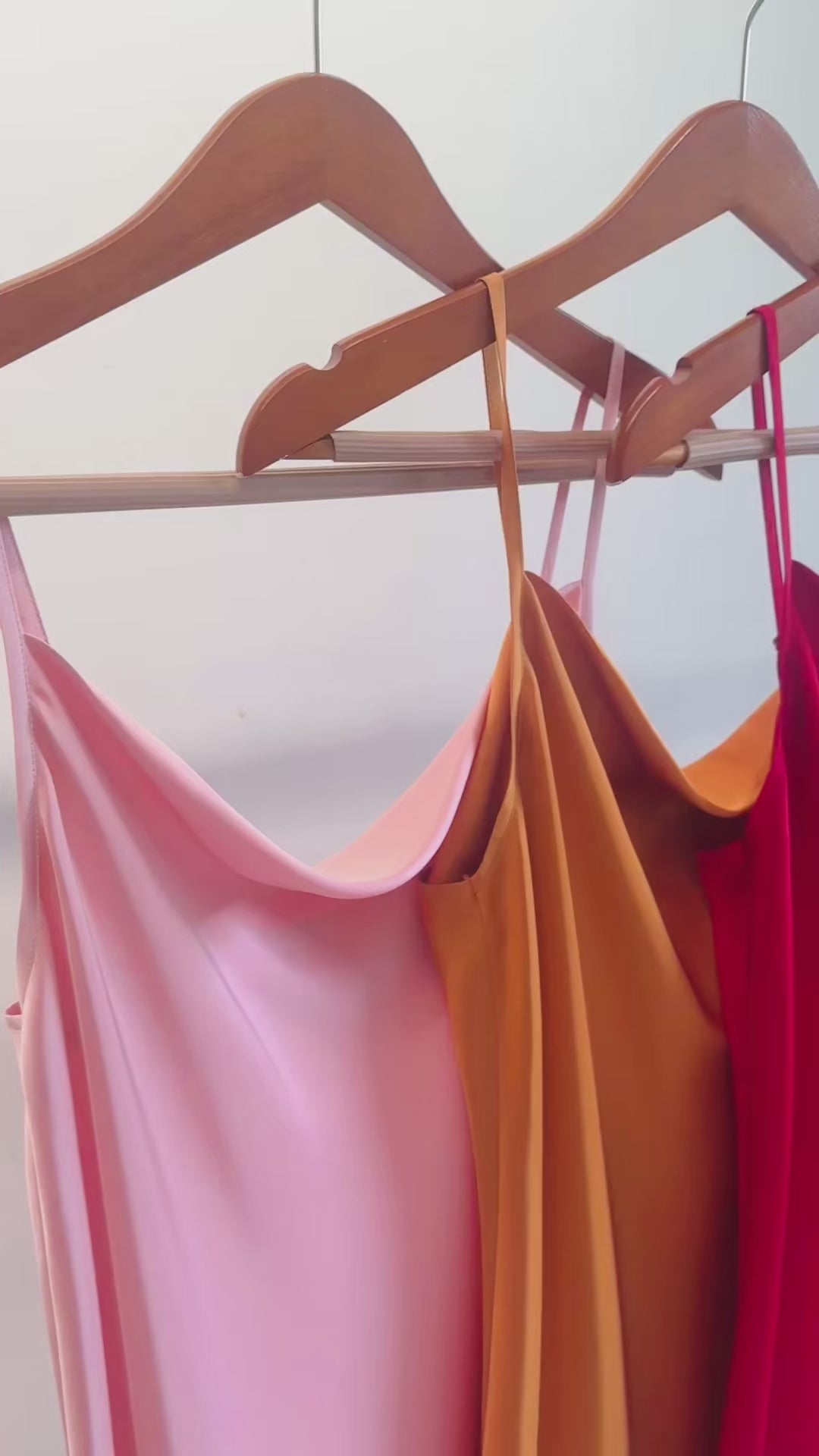 Satin Midi Slip Dress Cowl Neck in Pink, Red, Apricot/Burnt Orange, Silky Nightdress DRDO2
