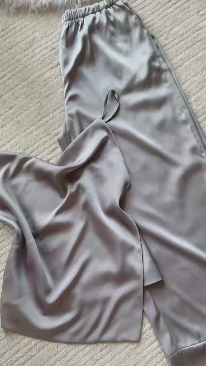 Irene Satin Cowl Neck Pajama Set, Women's Vacation Outfit, Silky Cami & Pants, Elegant Loungewear,