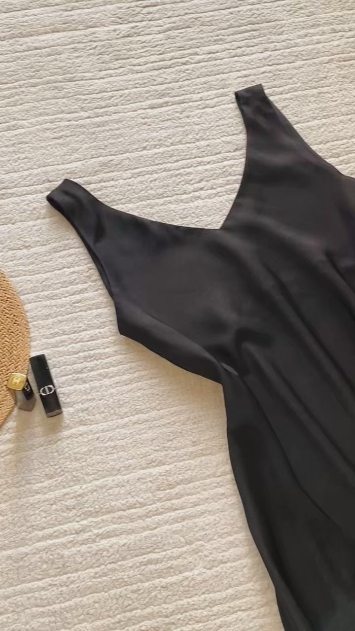Heavy Silky Lounge Dress, Elegant Sleeveless Gown, Resort Vacation Dress, Aria
