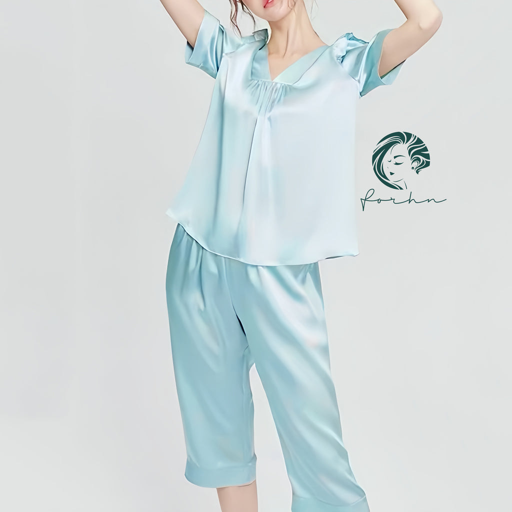 Satin Pajama Set, Long Sleeve Silky Sleepwear, Joly Set