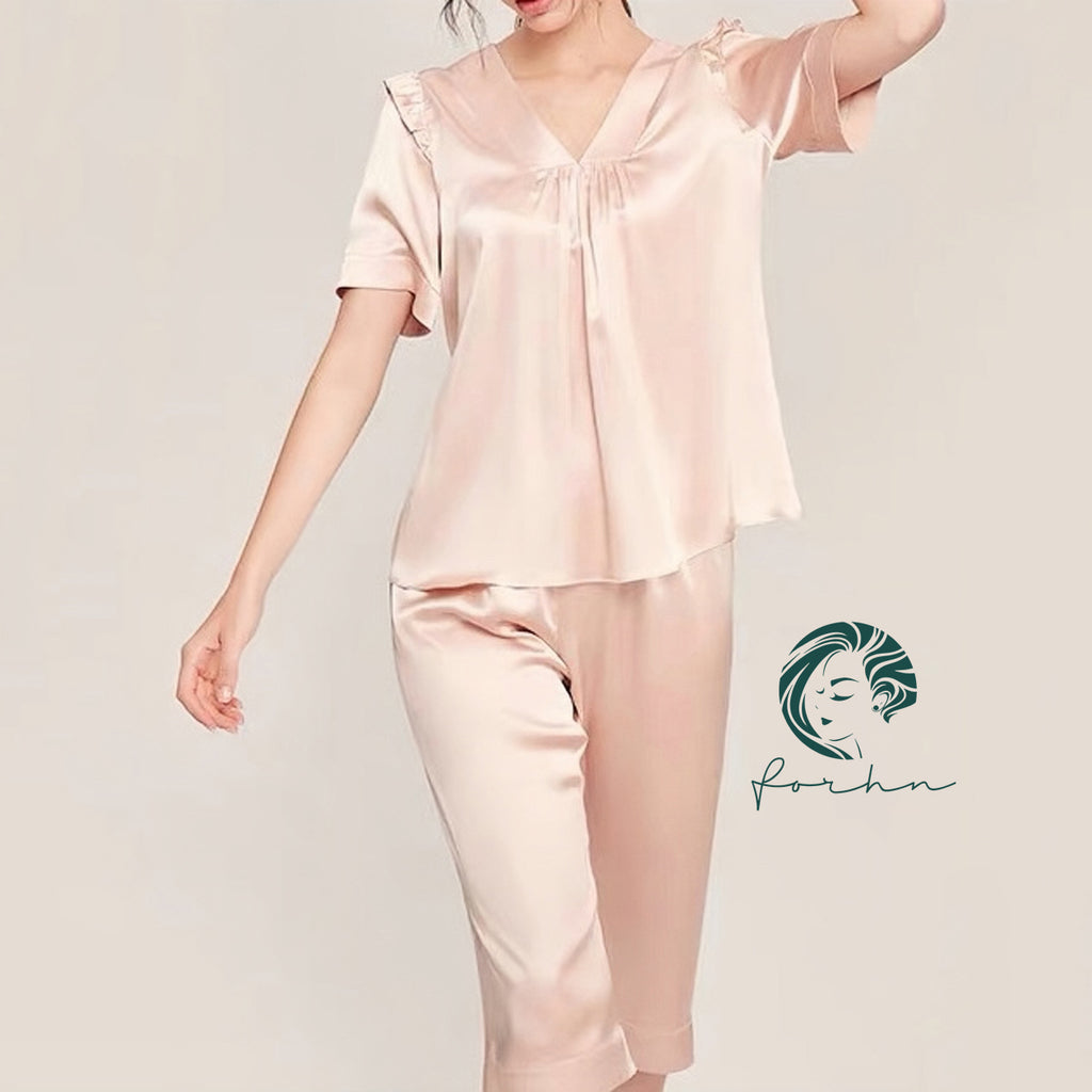 Satin Pajama Set, Long Sleeve Silky Sleepwear, Joly Set