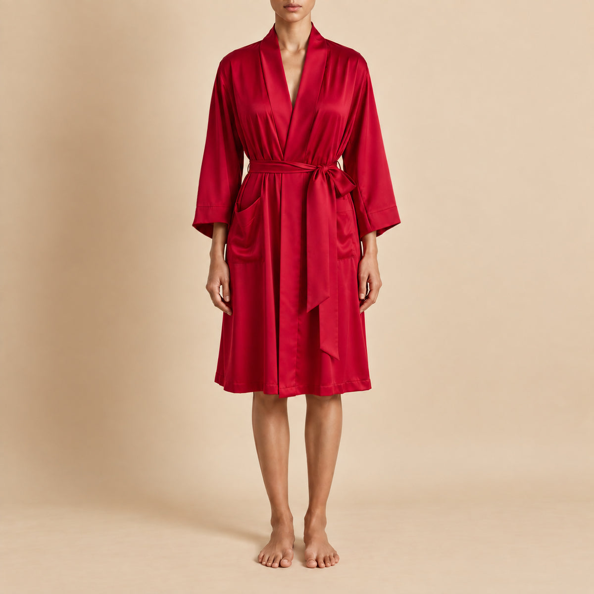 Women's Satin Robe, Short Sleeve Sleepwear, Elegant Nightgown