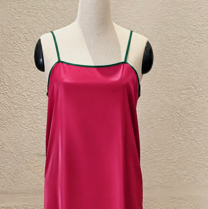 Contrast Trim Satin Maxi Nightgown – Relaxed Fit Sleep Dress, Holiday Gift for Her - TAYTHI Dress