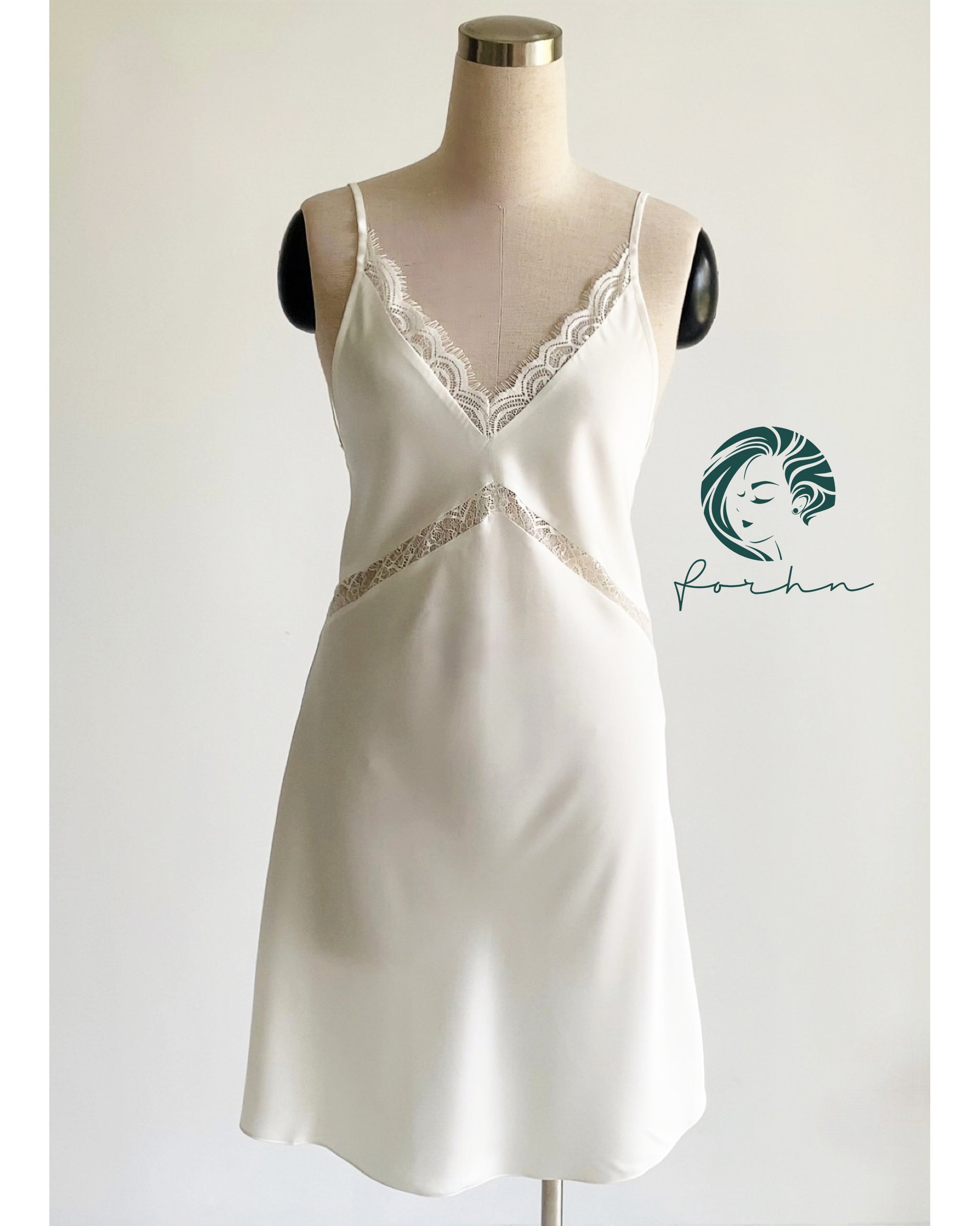 Nicky Backless Satin Lace Slip Dress, Open Back Nightgown, Romantic Sleepwear