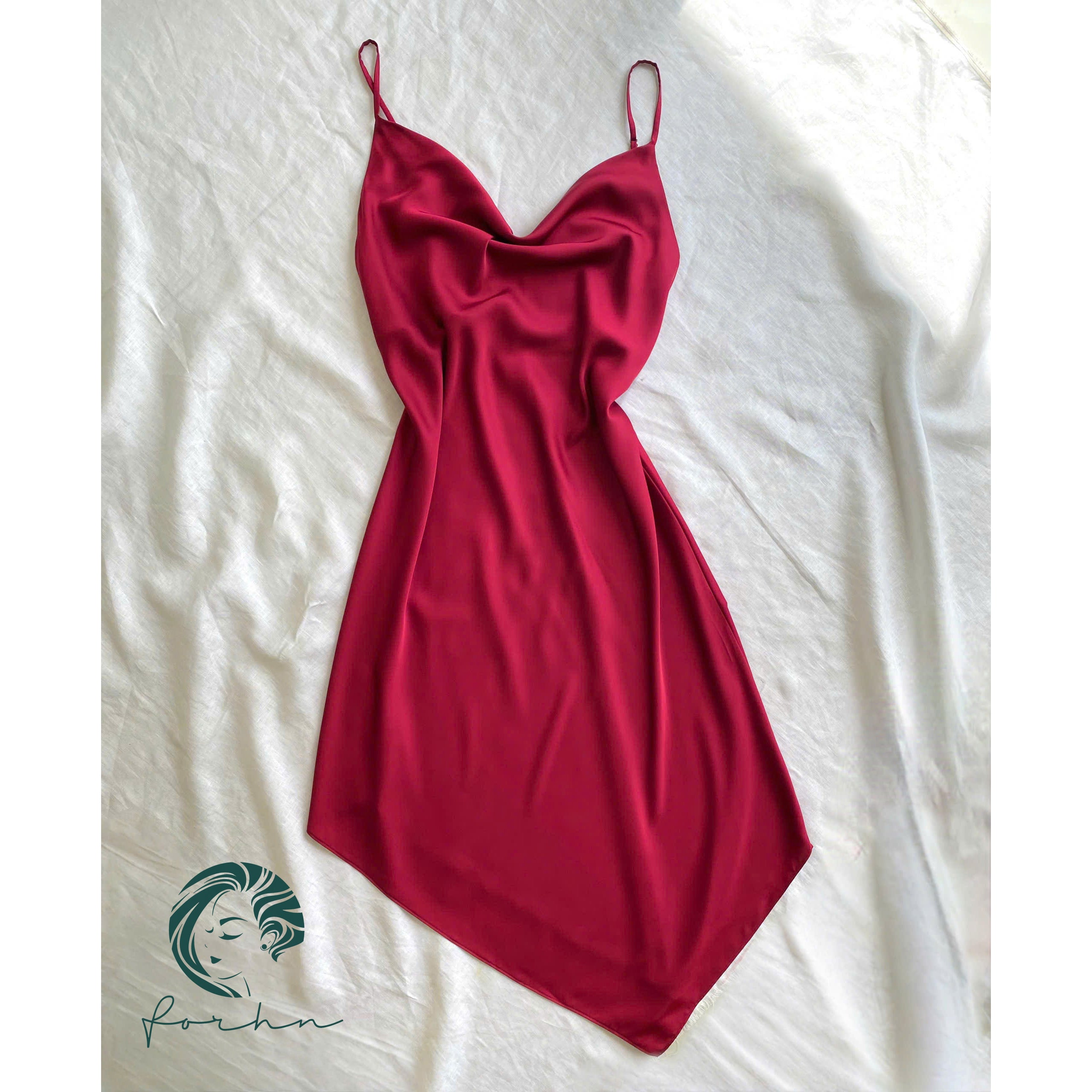 Karina Satin Maxi Dress, Cowl Neck & Open Back Silky Long Dress Date Night Outfit