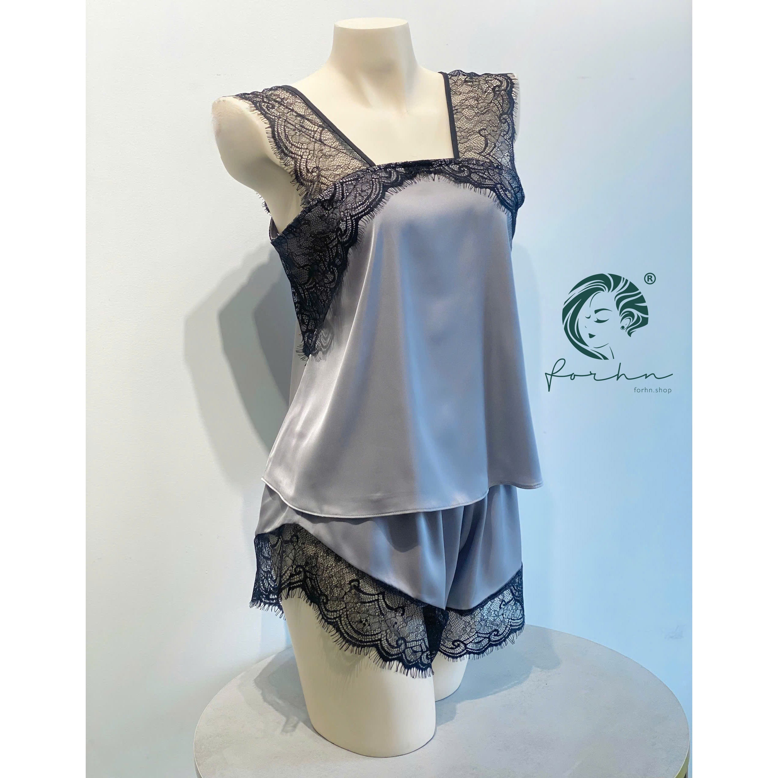 Satin Lace Cami And Shorts Set Cute Loungewear Pajama KRISTAL