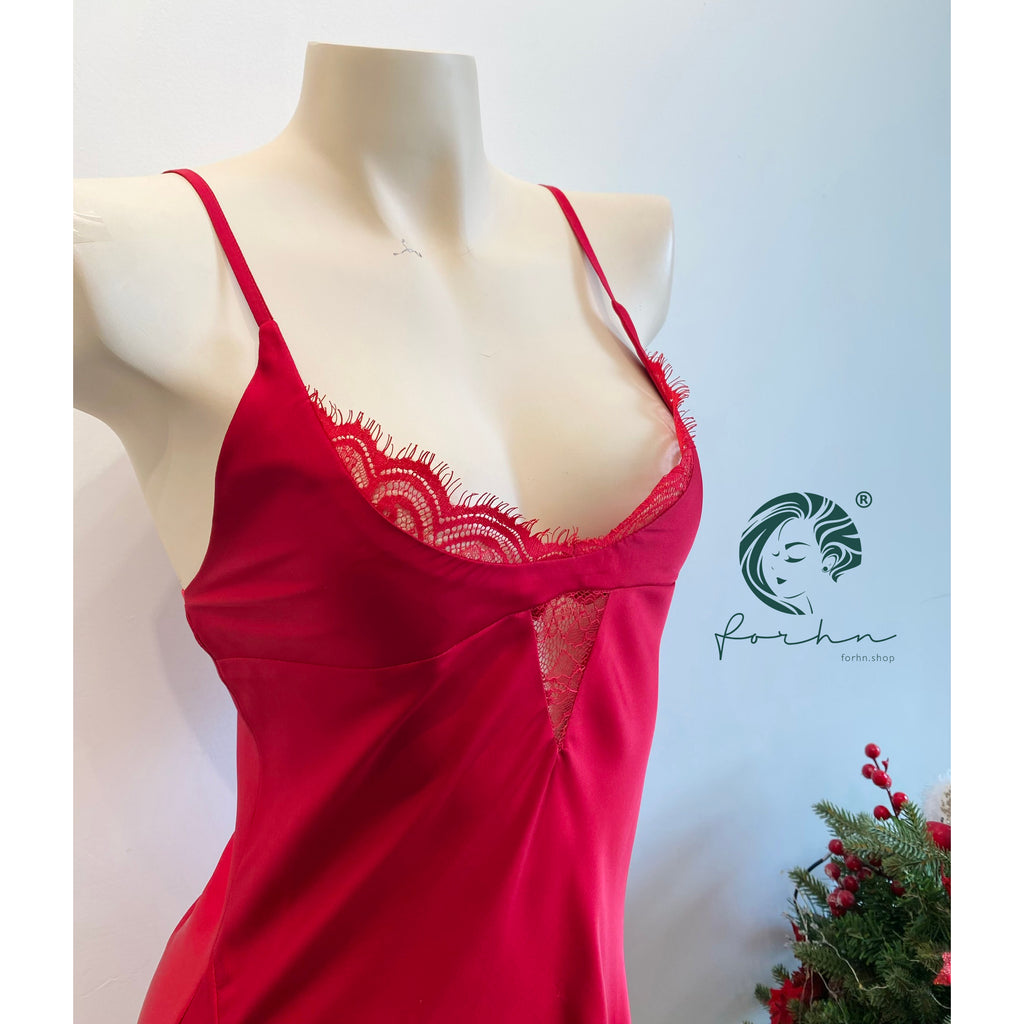 Romantic Satin Nightgown MISO | Lace Trim Slip Dress | Silky Satin Slip Dress | Bridal Lingerie