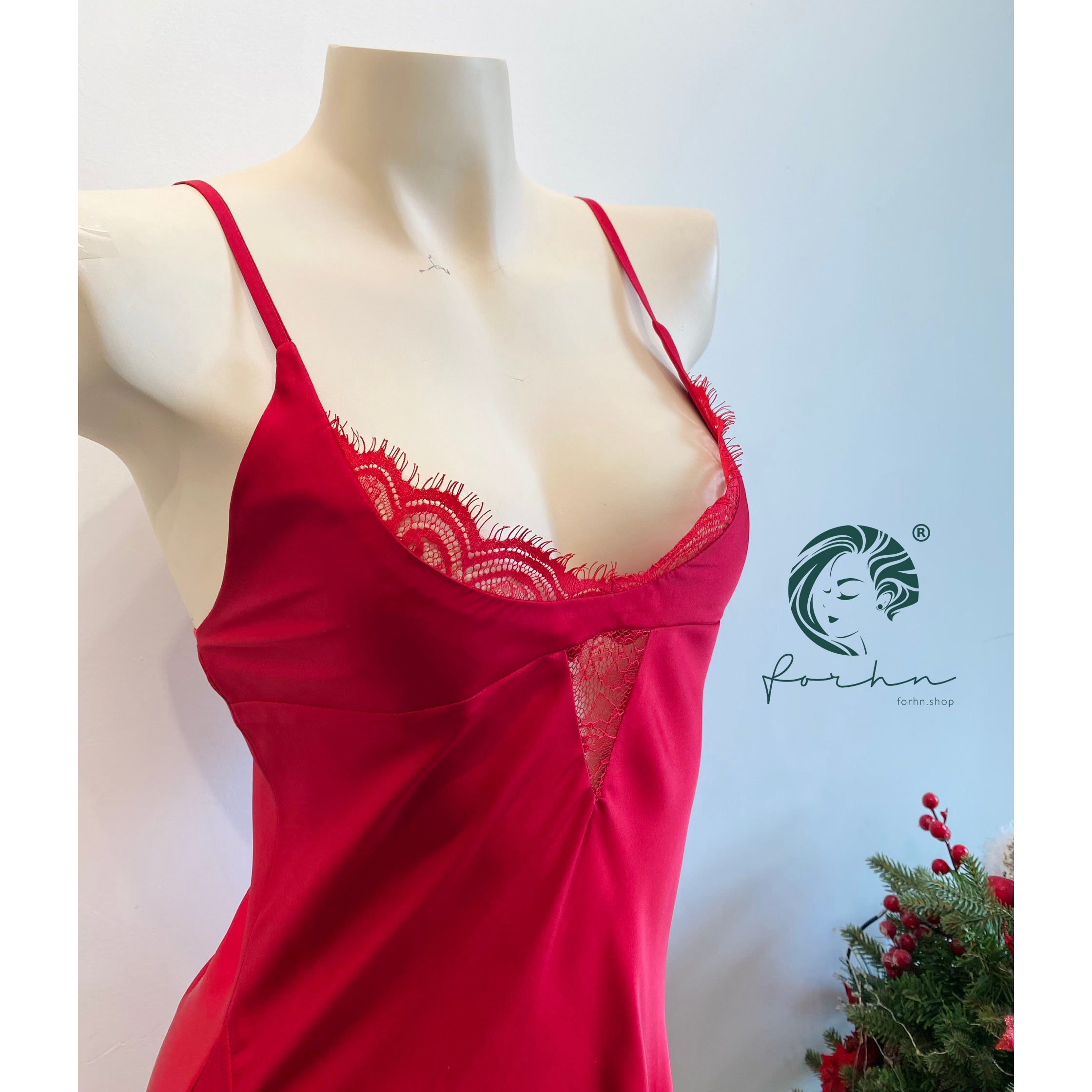 Romantic Satin Nightgown MISO | Lace Trim Slip Dress | Silky Satin Slip Dress | Bridal Lingerie