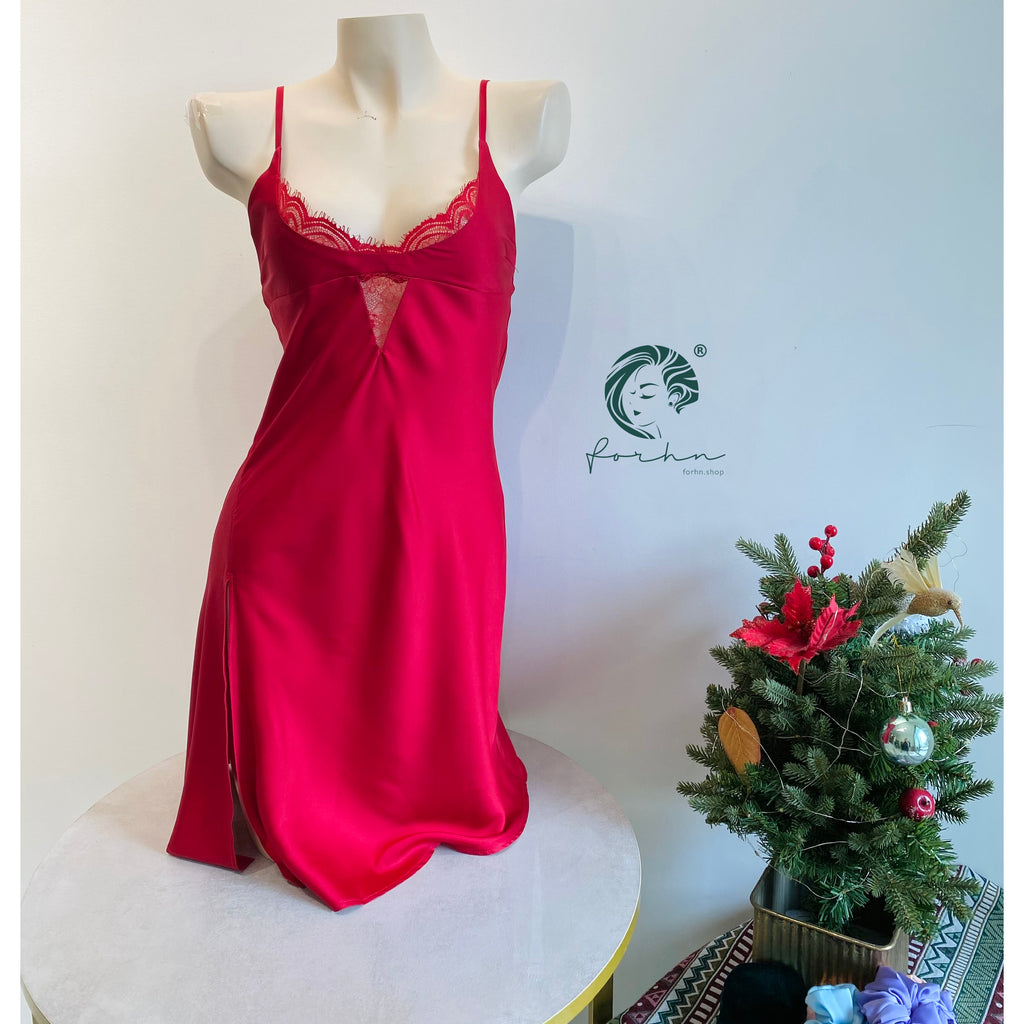 Romantic Satin Nightgown MISO | Lace Trim Slip Dress | Silky Satin Slip Dress | Bridal Lingerie