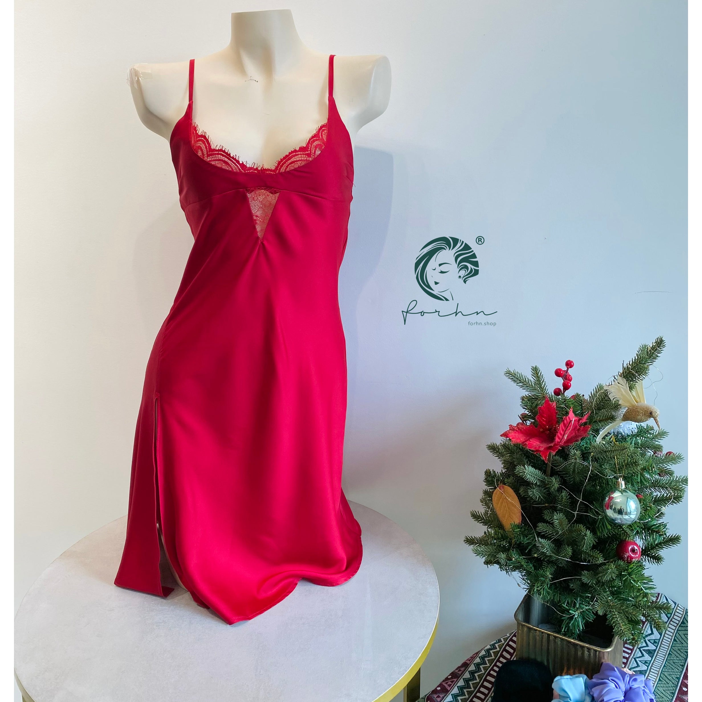Romantic Satin Nightgown MISO | Lace Trim Slip Dress | Silky Satin Slip Dress | Bridal Lingerie