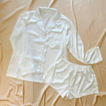 White Satin Pajamas Set Bridal Long Sleeve Top And Shorts PJ