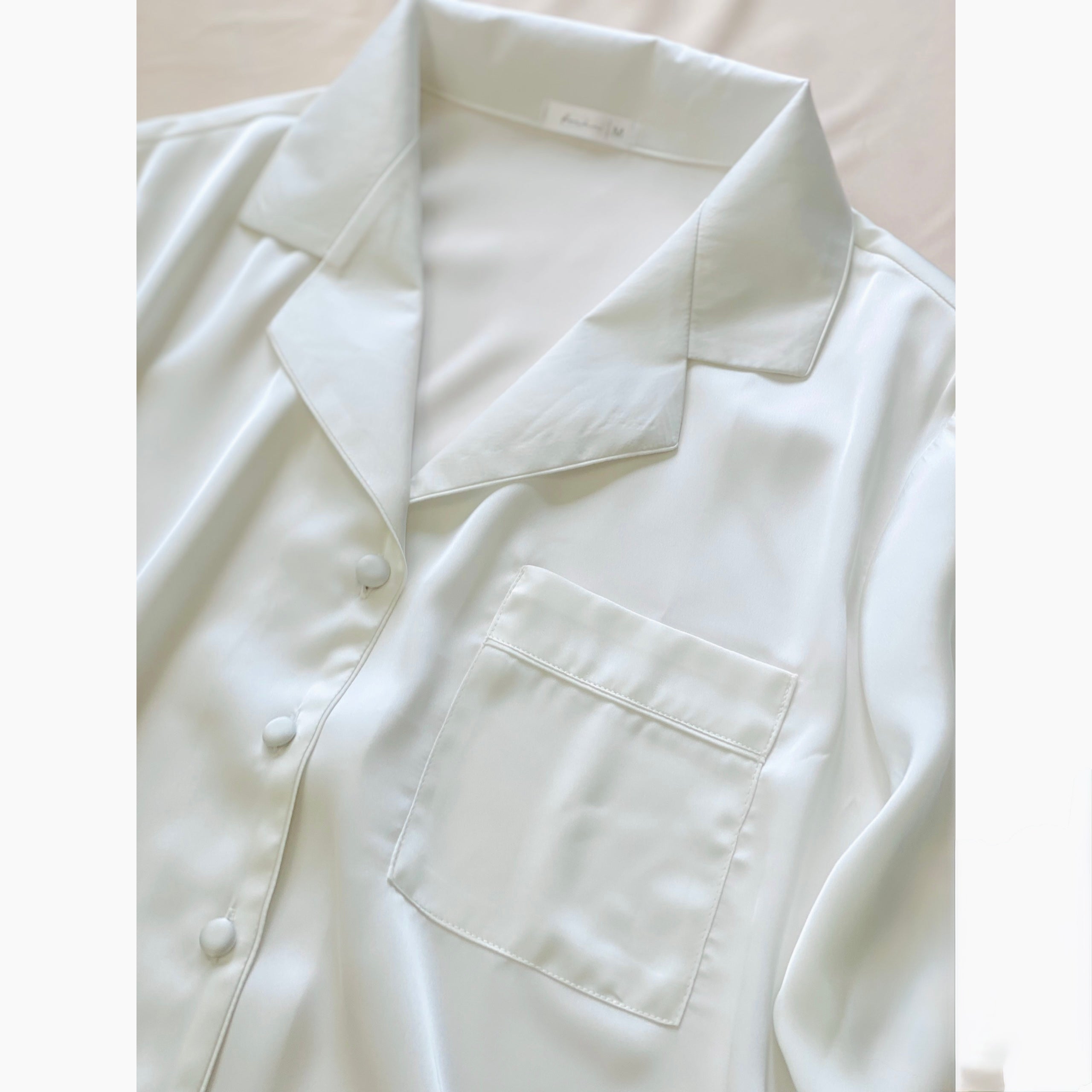 White Satin Pajamas Set Bridal Long Sleeve Top And Shorts PJ