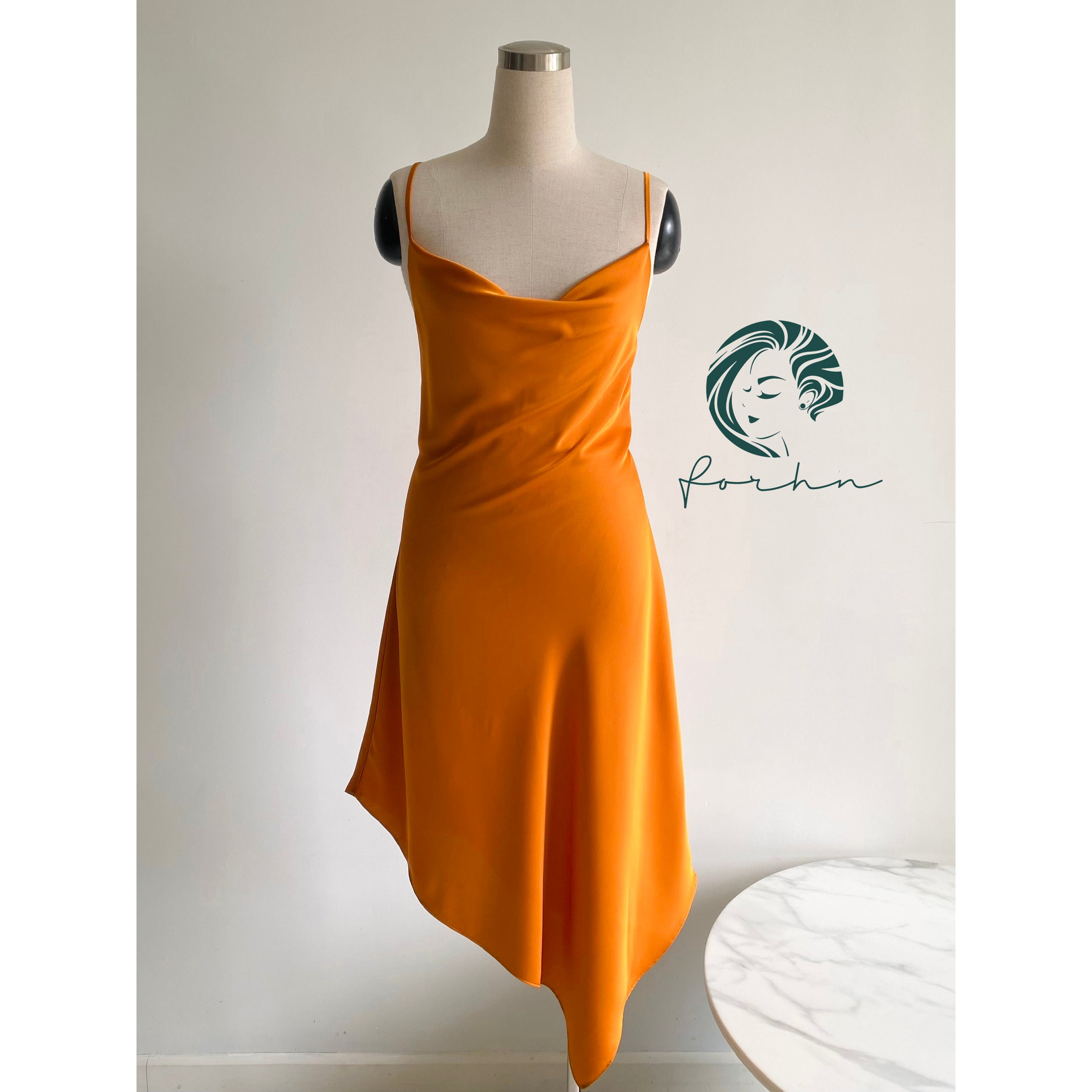 Karina Satin Maxi Dress, Cowl Neck & Open Back Silky Long Dress Date Night Outfit