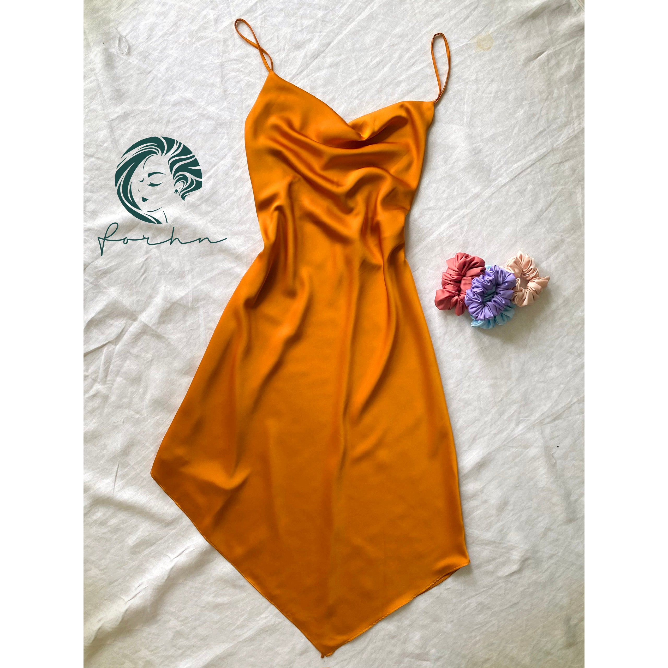 Karina Satin Maxi Dress, Cowl Neck & Open Back Silky Long Dress Date Night Outfit