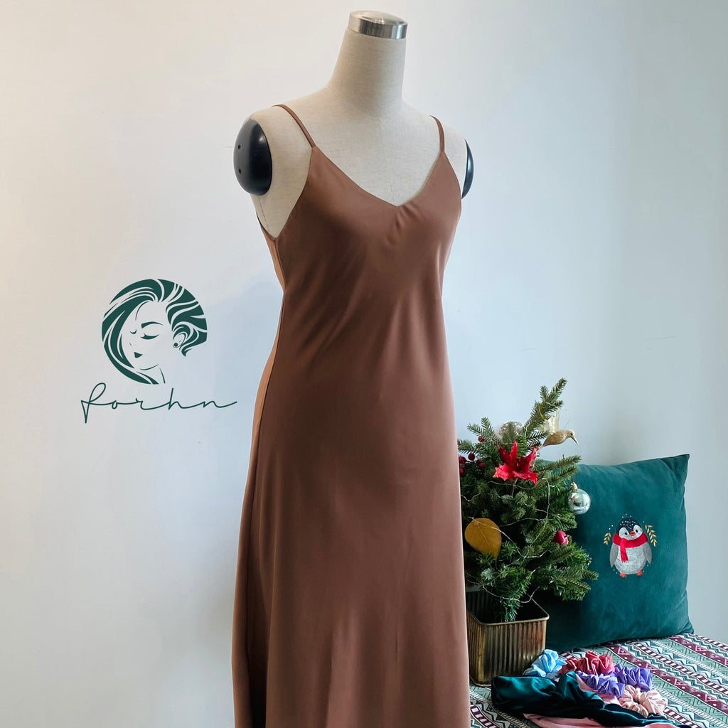 Melanie Silky Satin Maxi Slip Dress, Women Summer Cami Dress, Bridesmaid Outfit