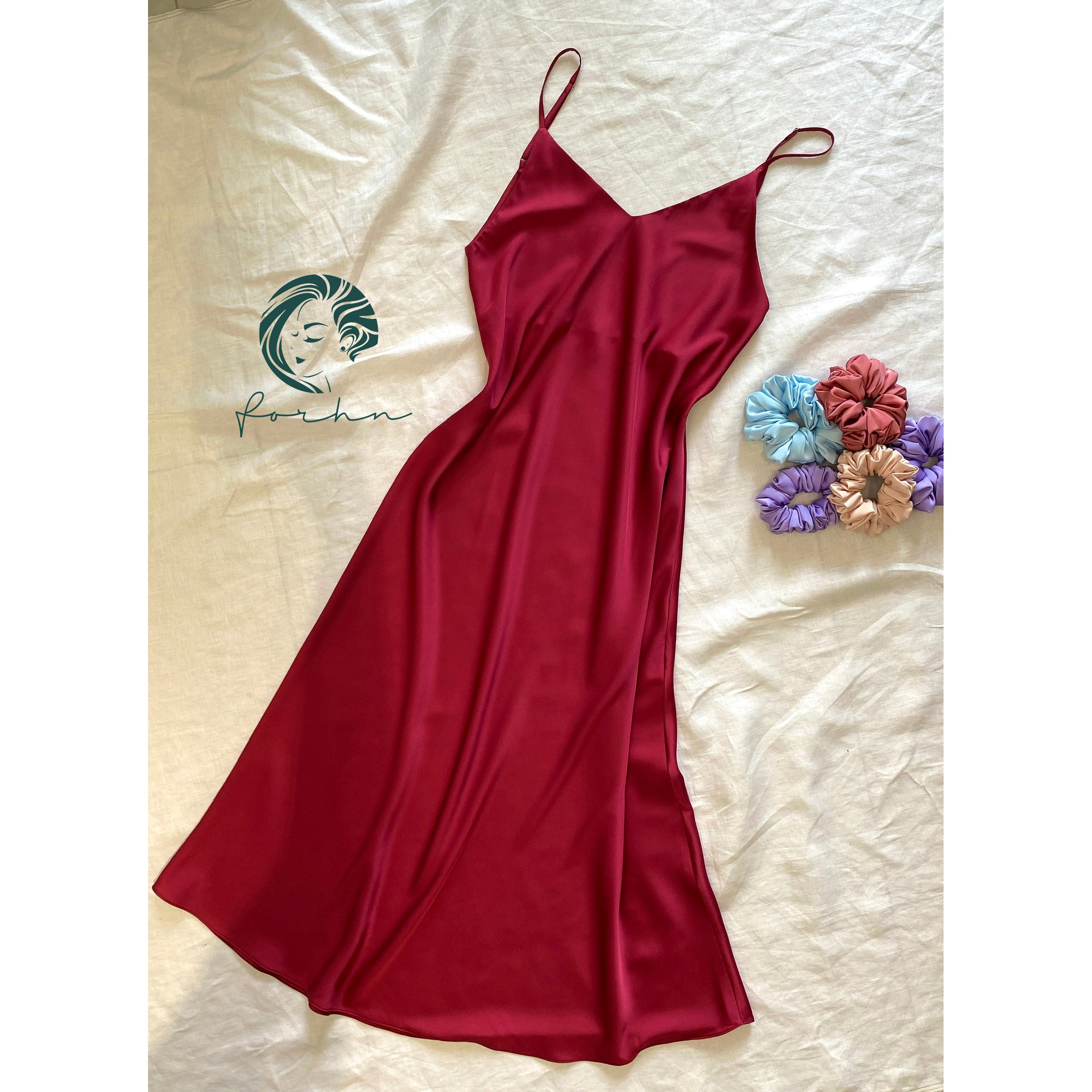 Melanie Silky Satin Maxi Slip Dress, Women Summer Cami Dress, Bridesmaid Outfit