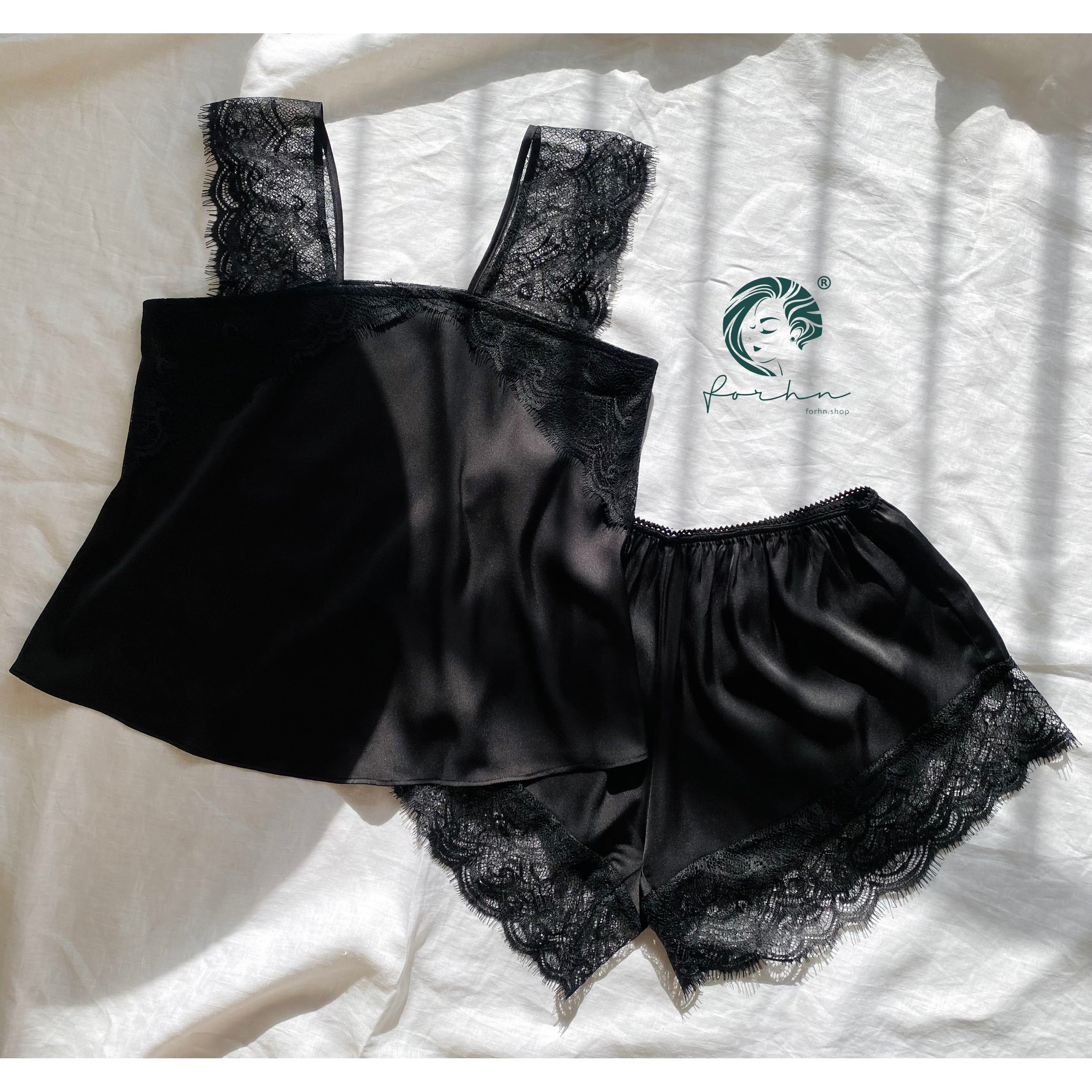 Satin Lace Cami And Shorts Set Cute Loungewear Pajama KRISTAL