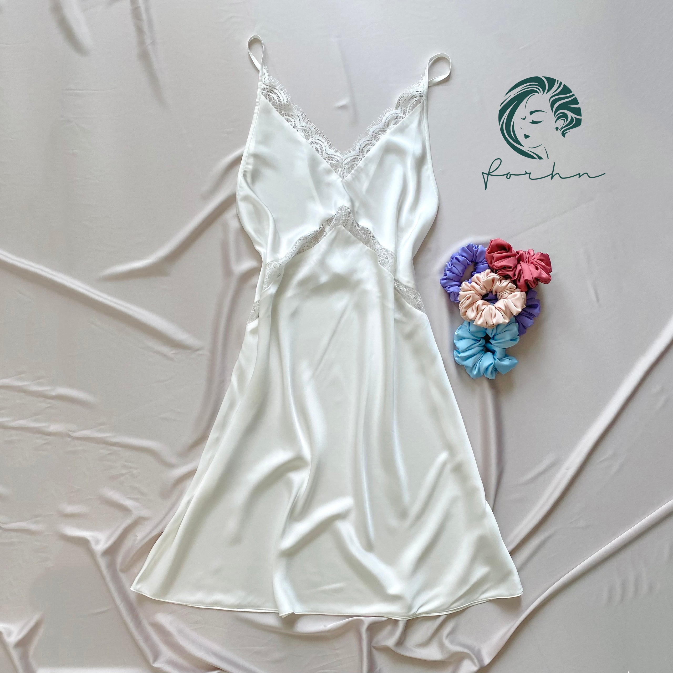 Nicky Backless Satin Lace Slip Dress, Open Back Nightgown, Romantic Sleepwear