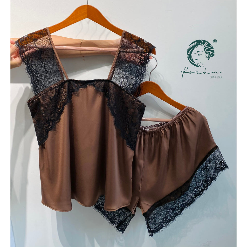 Satin Lace Camisole & Shorts Romantic Lounge Set Bridal Sleepwear Gift For Her KRISTAL
