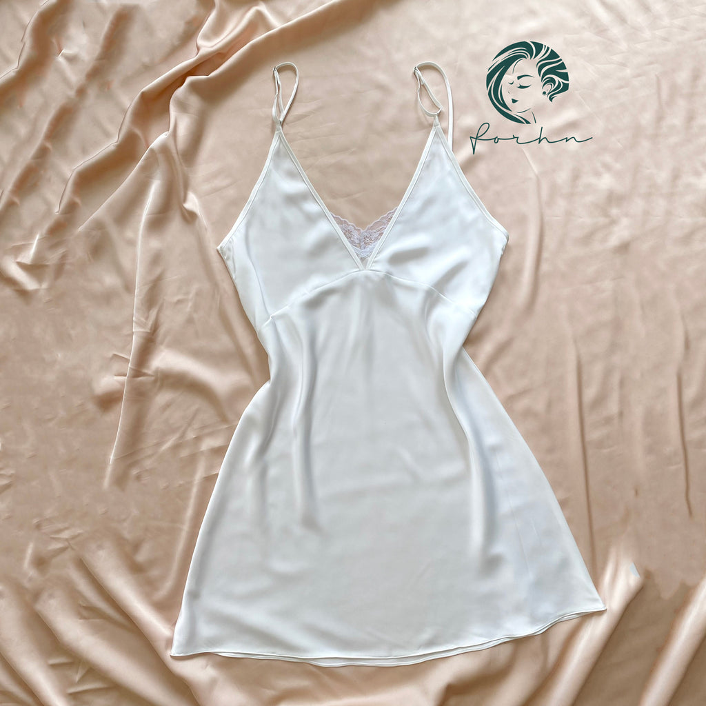 Backless Satin Slip Dress, Lace Trim Cami Nightgown, Summer Nightdress, Rosie Dress