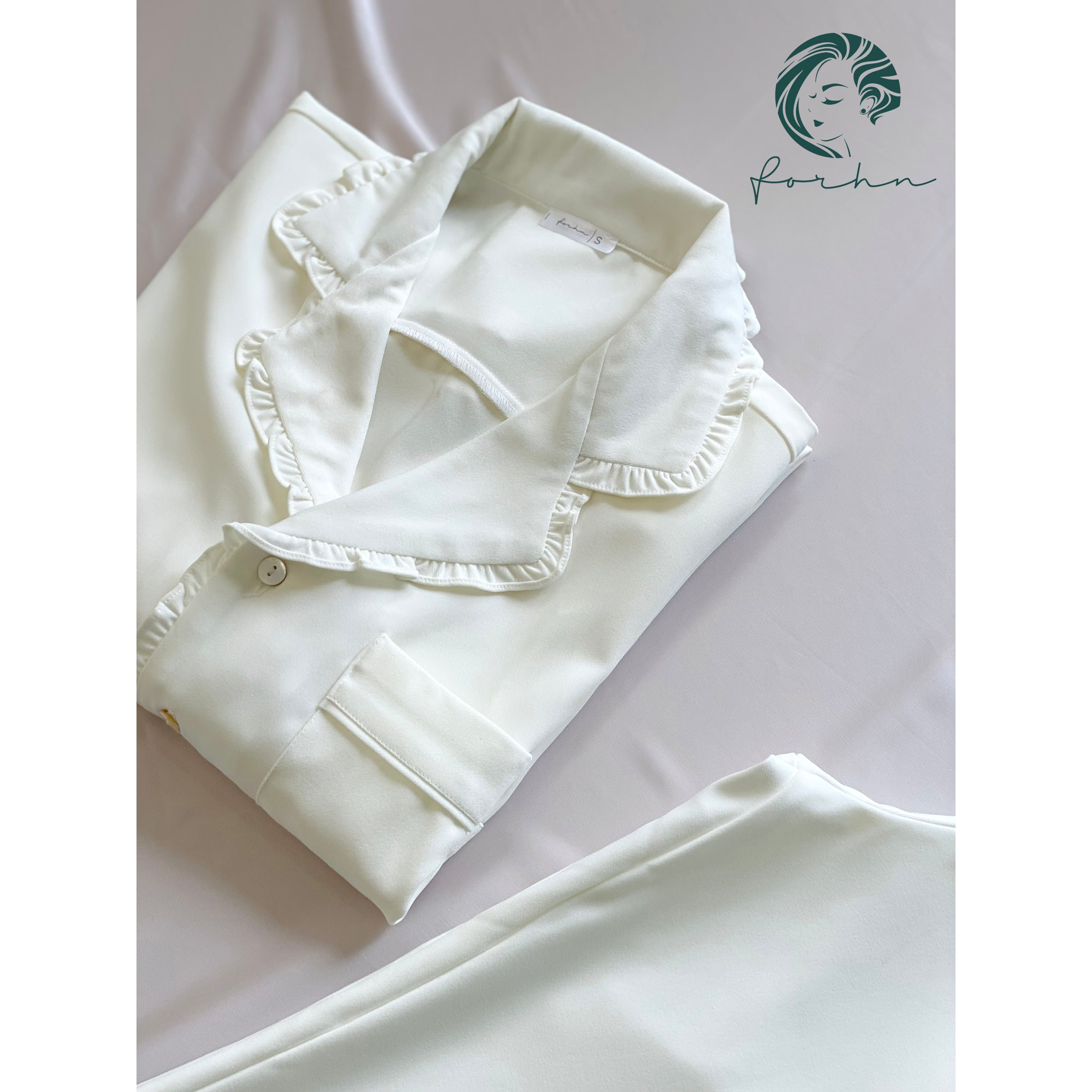 Cotton Pajama Set Long Sleeve Ruffle Women's Loungewear Gift for Her or Mom JULI PJ