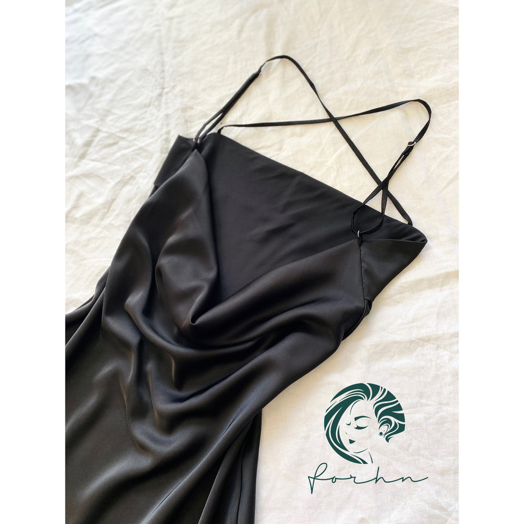 Backless Satin Slip Dress Open Back Cami Nightgown Sexy Nightdress HAZE
