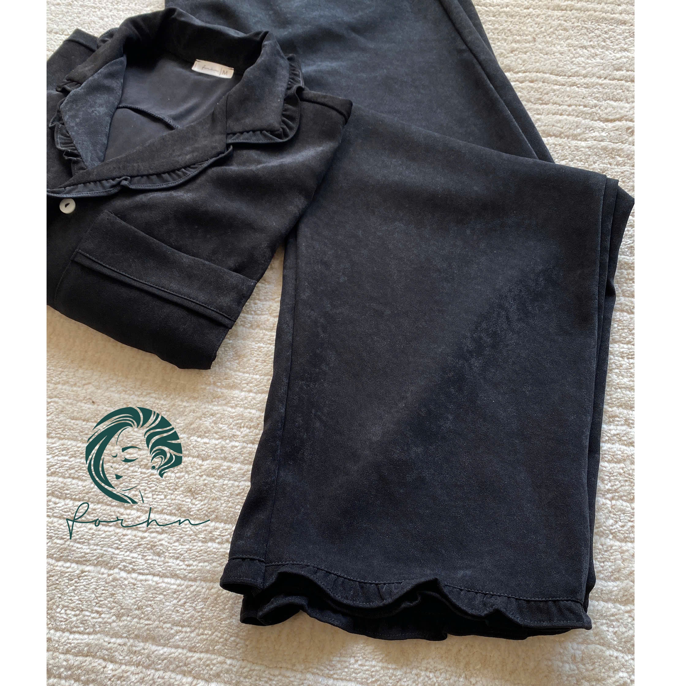 Cotton Pajama Set Long Sleeve Ruffle Women's Loungewear Gift for Her or Mom JULI PJ