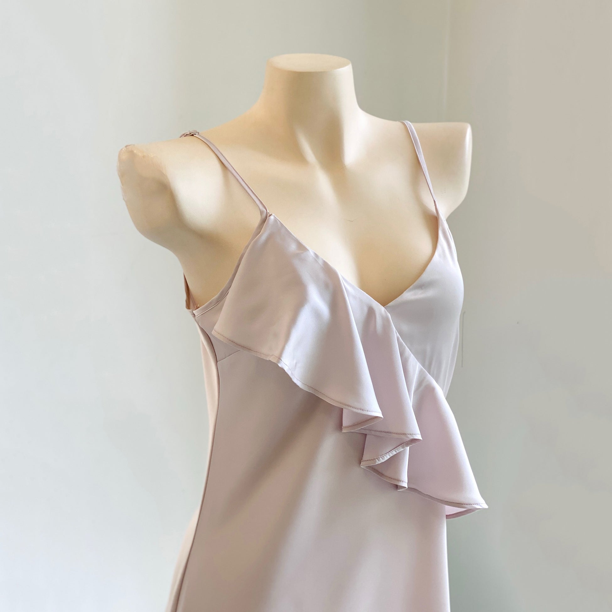 Satin Ruffle Slip Dress Date Night Outfit Silky Sleepwear Romantic Nightdress MEGAN